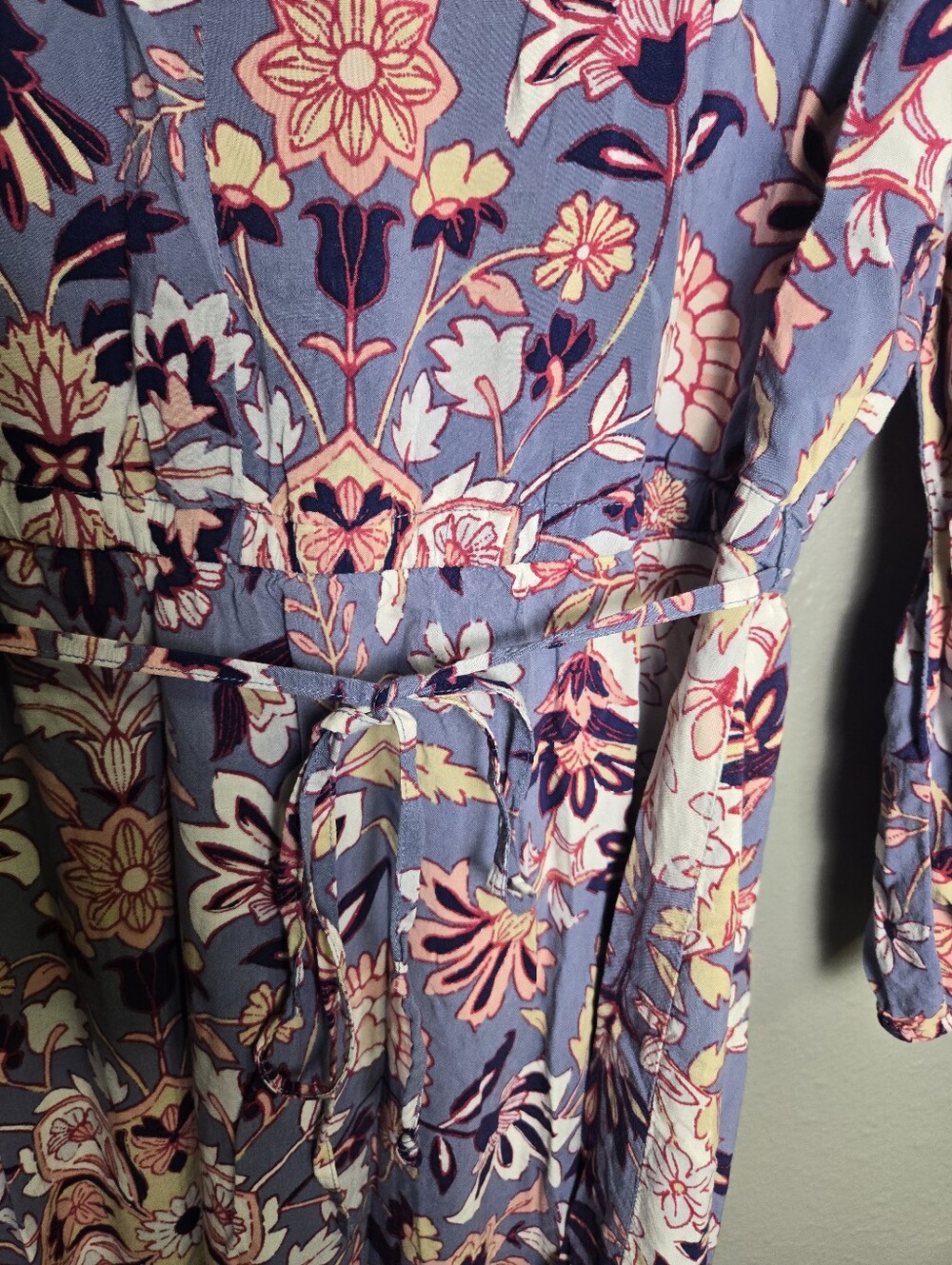 Old Navy Tassel Tied Blue Floral Boho Dress Size Medium - Picture 11 of 15